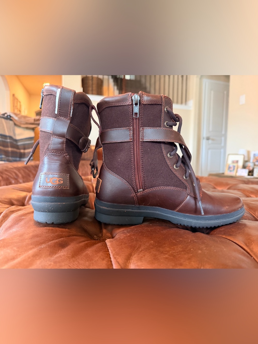 UGG Kesey Waterproof Leather & Wool Boots – Chestnut Brown  Women’s